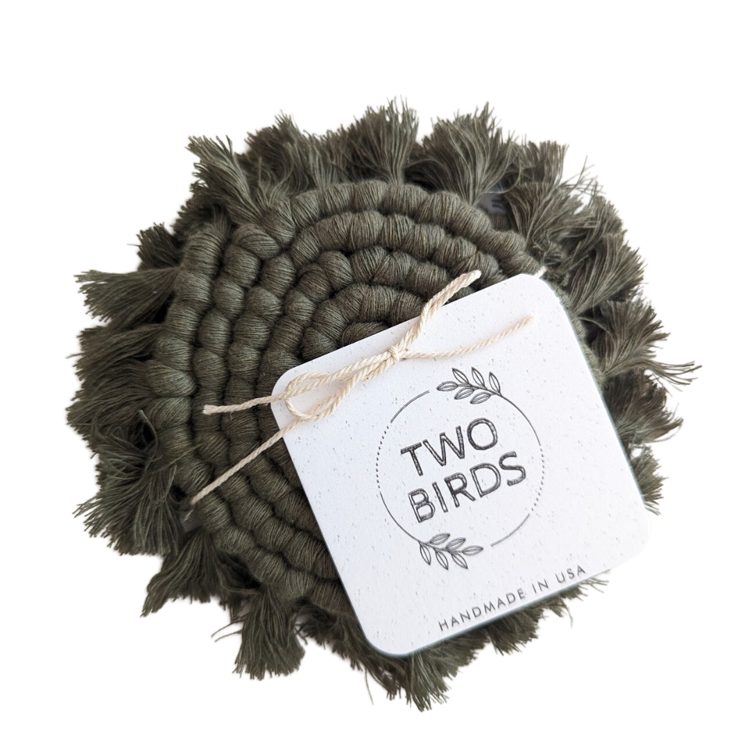 Macrame Set of 2 Coasters - Olive